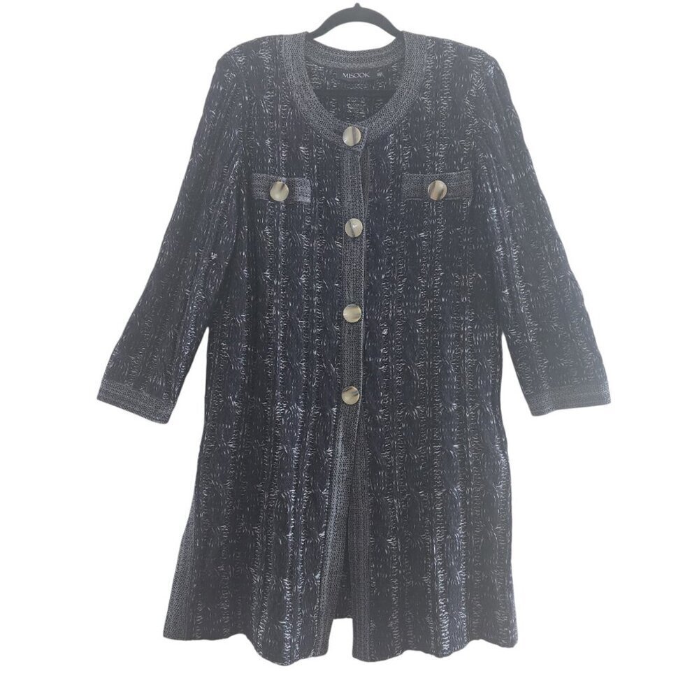 Misook Jacket Black Lose Knit Tweed Button Front Cardigan Coatigan Women Size 0X